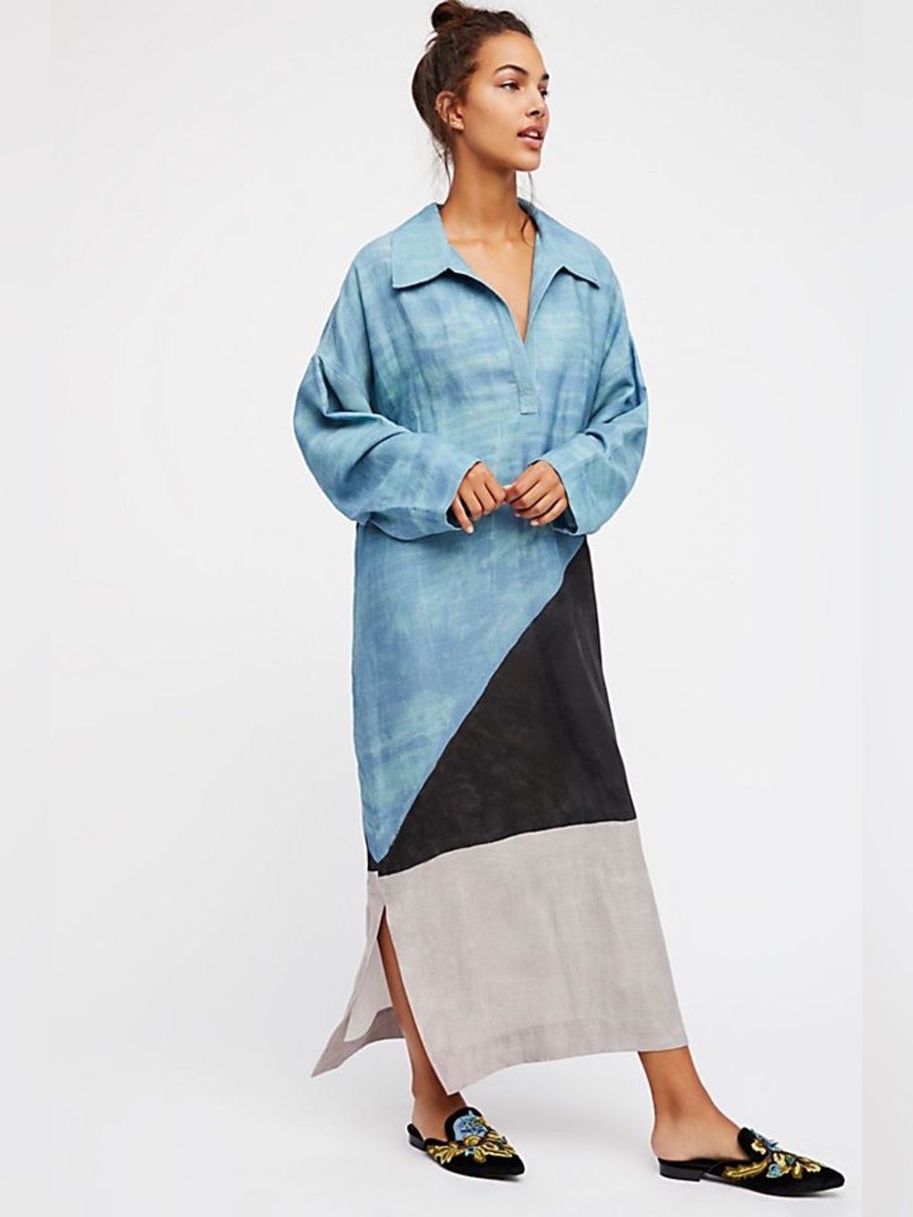 Mara Hoffman Gloria Colorblock Shirt Maxi Long Dress